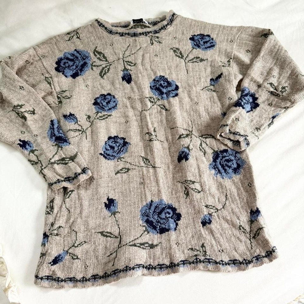floral knit sweater ‎ late 80s rose